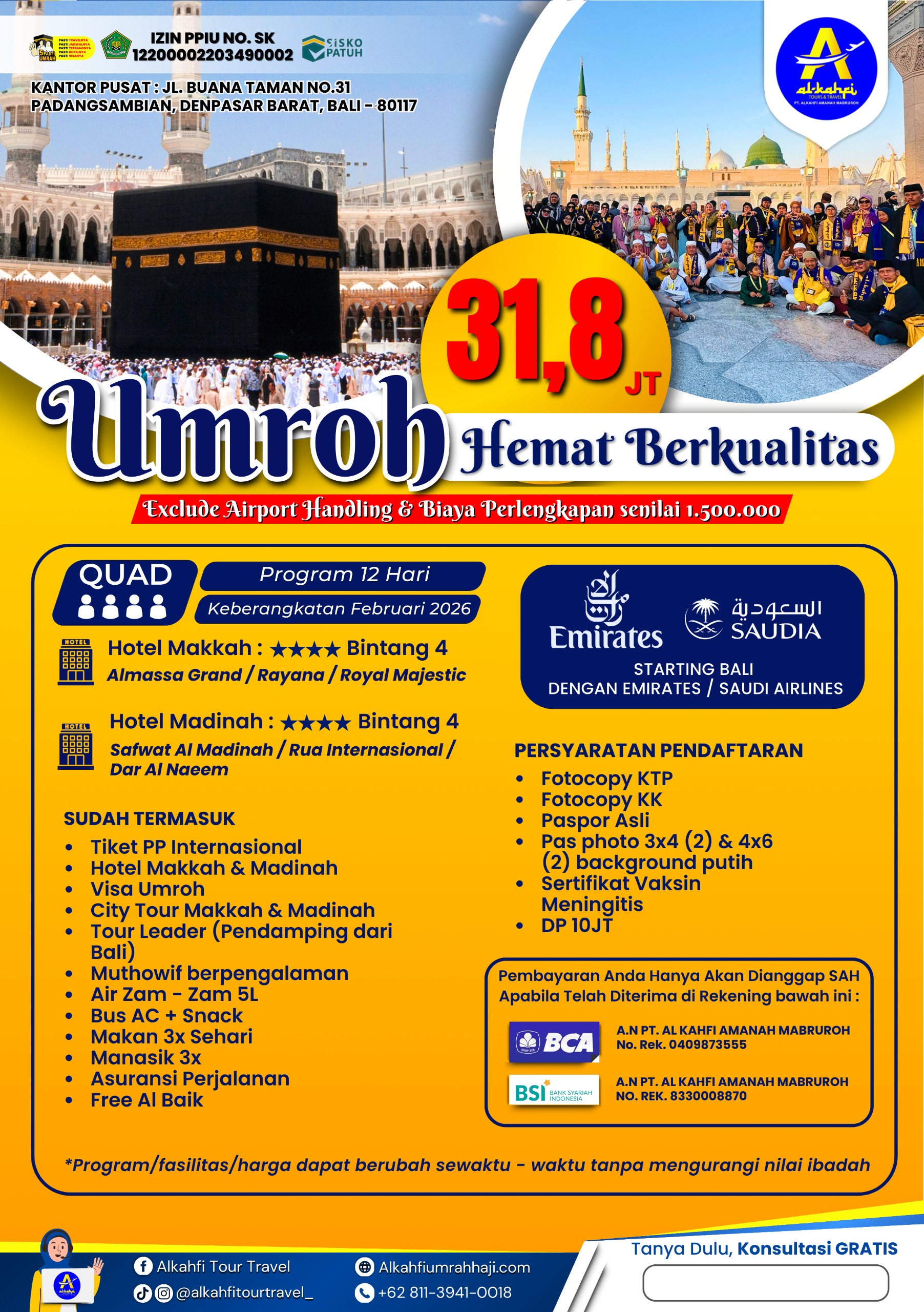 Umroh Reguler 03 februari 2026 Alkahfi