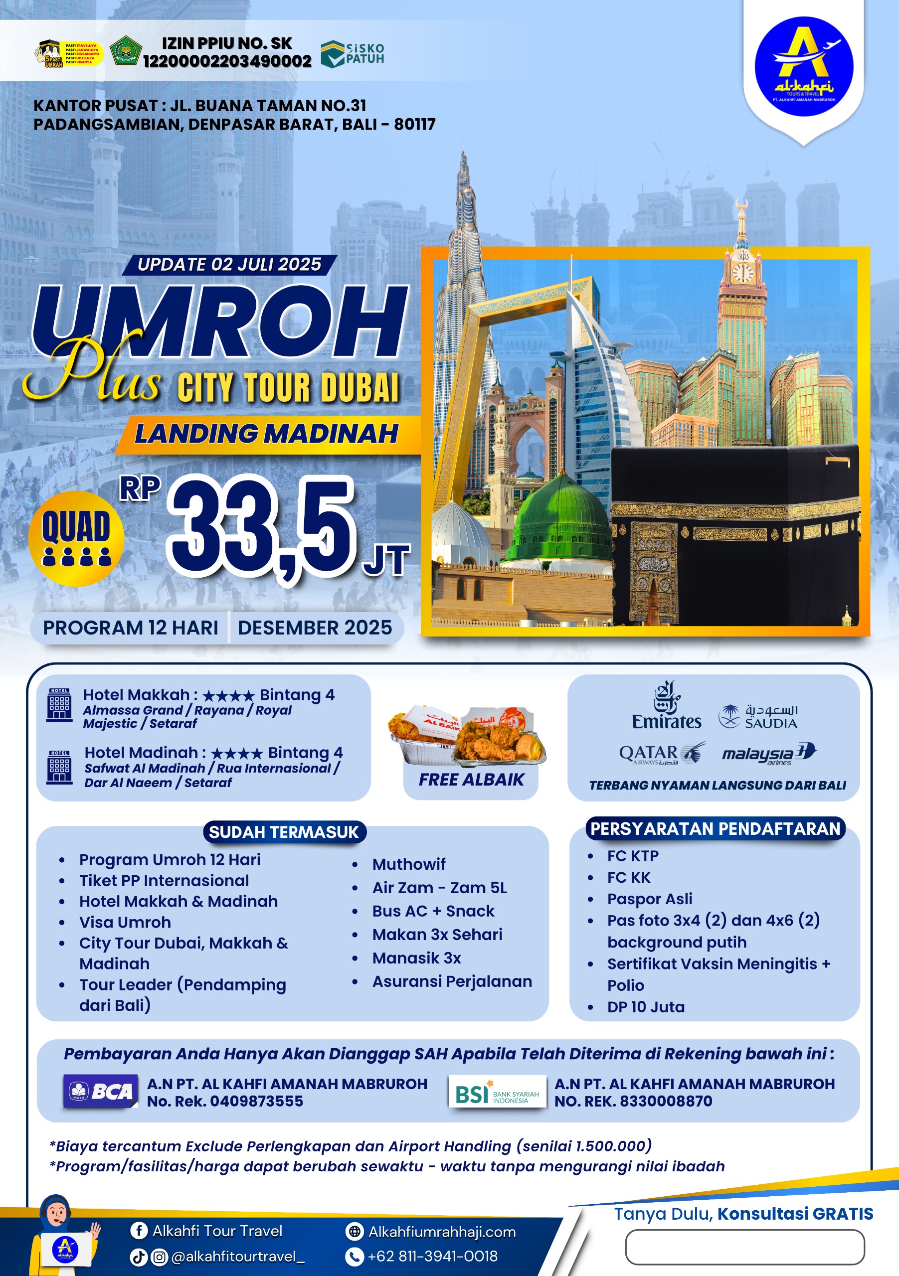 Umroh 11 desember 2025 Reguler Alkahfi