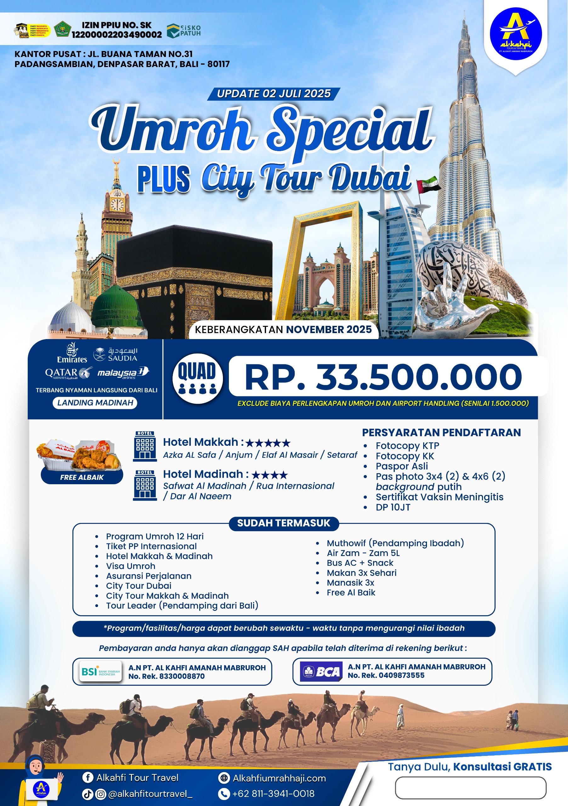 Umroh 18 november 2025 Reguler Alkahfi